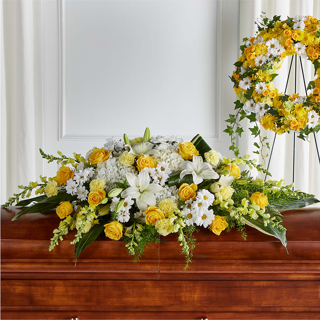 Golden Harmony Casket Spray – Bouquet.com, Tontitown AR